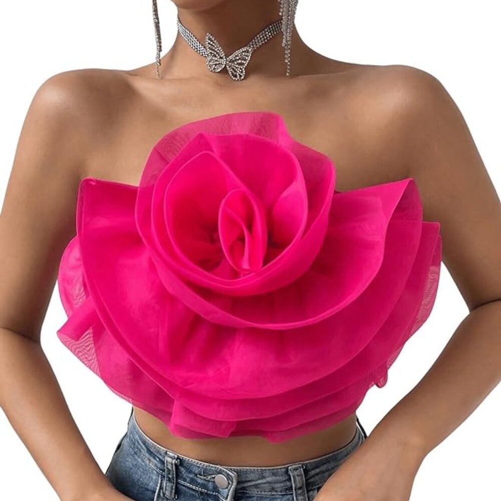 Women's flower front crop tube top
